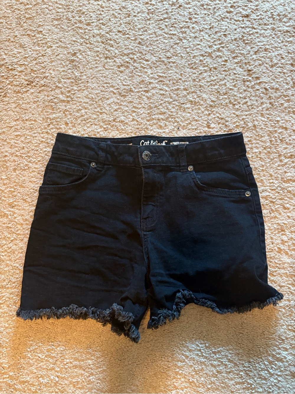 Title: Cat & Jack Black High Rise Frayed Hem Denim Shorts Juniors XL 14